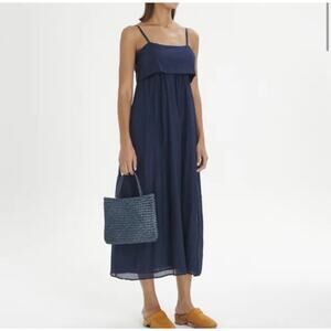 Xirena Midi Dress Skyla Sz M Medium Navy Blue Spaghetti Strap Cotton Silk
